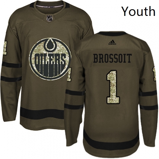 Youth Adidas Edmonton Oilers 1 Laurent Brossoit Authentic Green Salute to Service NHL Jersey